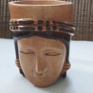 NWT IGOROT Philippines Hand-Carved Wooden Face Mug With Handle